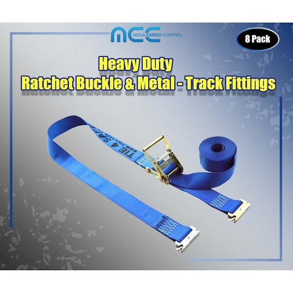 Tie 4 Safe 2 x 20' E Track Ratchet Straps w/ E Clips, WLL- 1,000 lbs., PK8 RT06-20M23B-8 - main